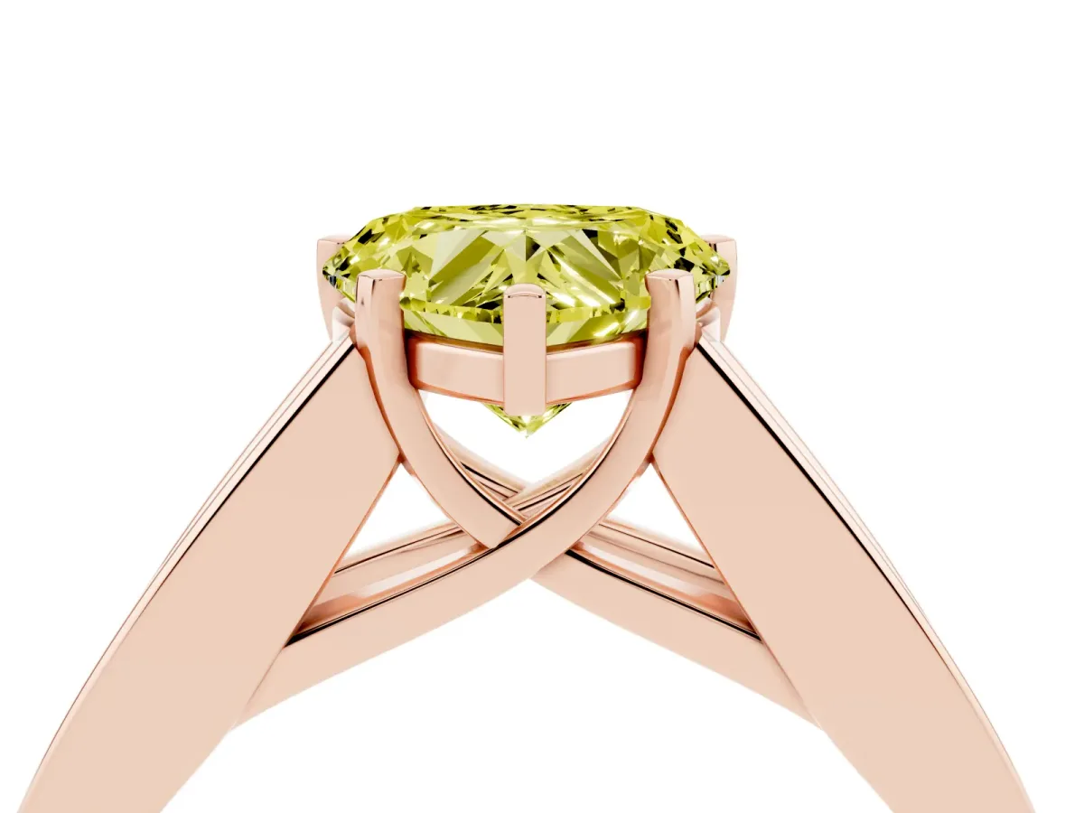 Fancy Yellow Heart Cut Cut Channel Set Solitaire Ring with Four-Prong Setting Rose gold