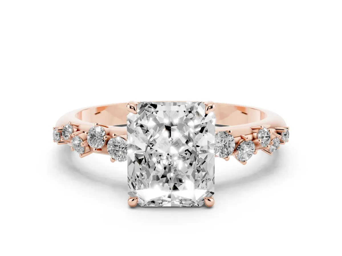 Radiant Cut Diamond Cluster Prong-Set Solitaire Ring Rose gold