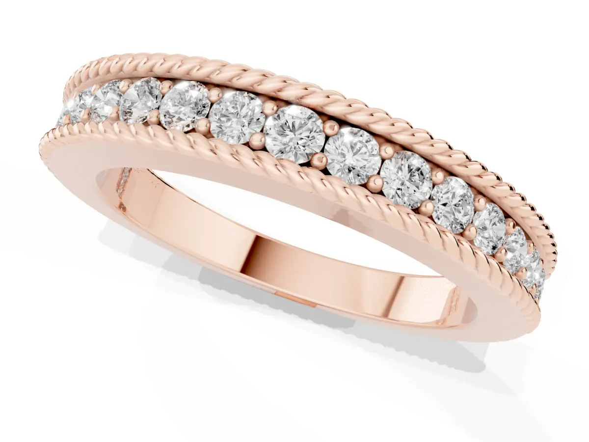 Channel Set Round Diamond Milgrain Edge Band Rose gold