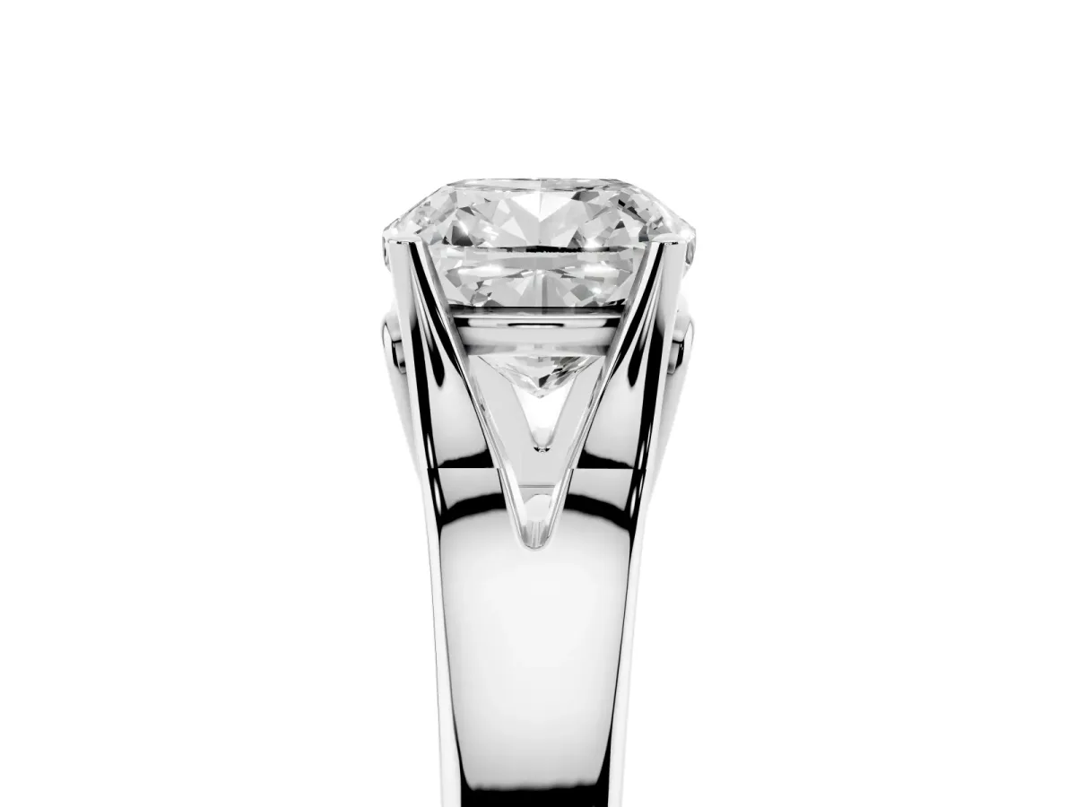 Cushion Cut Solitaire Diamond Ring with Cathedral Band and Four-Prong Setting Silver