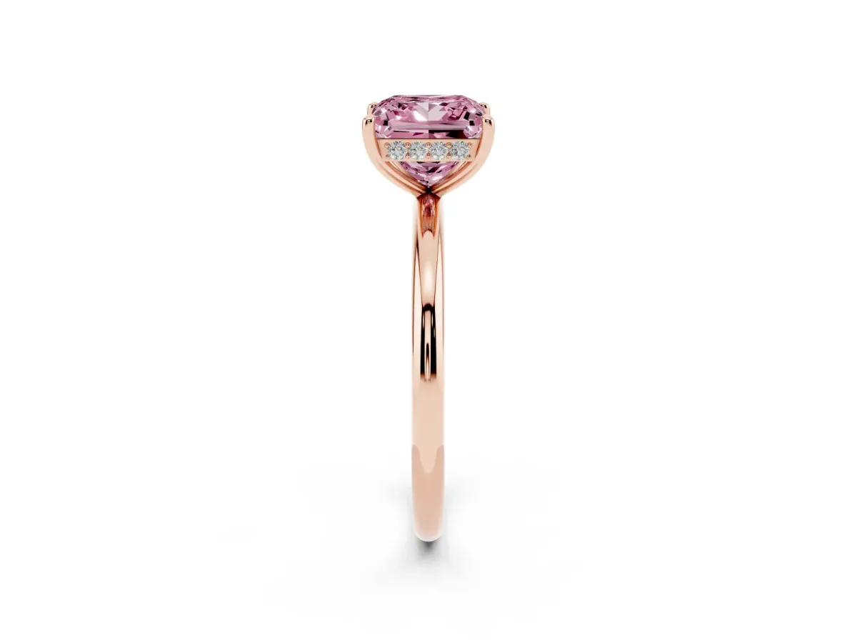 Fancy Pink Princess Cut Solitaire Diamond Ring with a Classic Band and Four-Prong Setting Rose gold