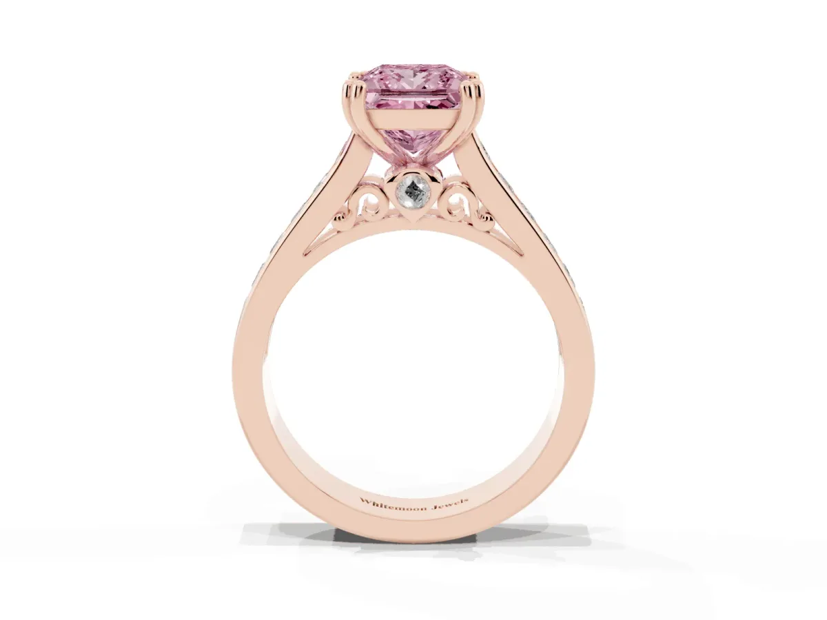 Fancy Pink Princess Cut Cut Channel Set Solitaire Engagement Ring with Prong Setting Rose gold
