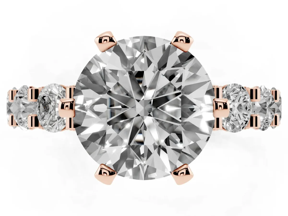 Round Diamond Mens Ring with Graduated Side Stones Rose gold