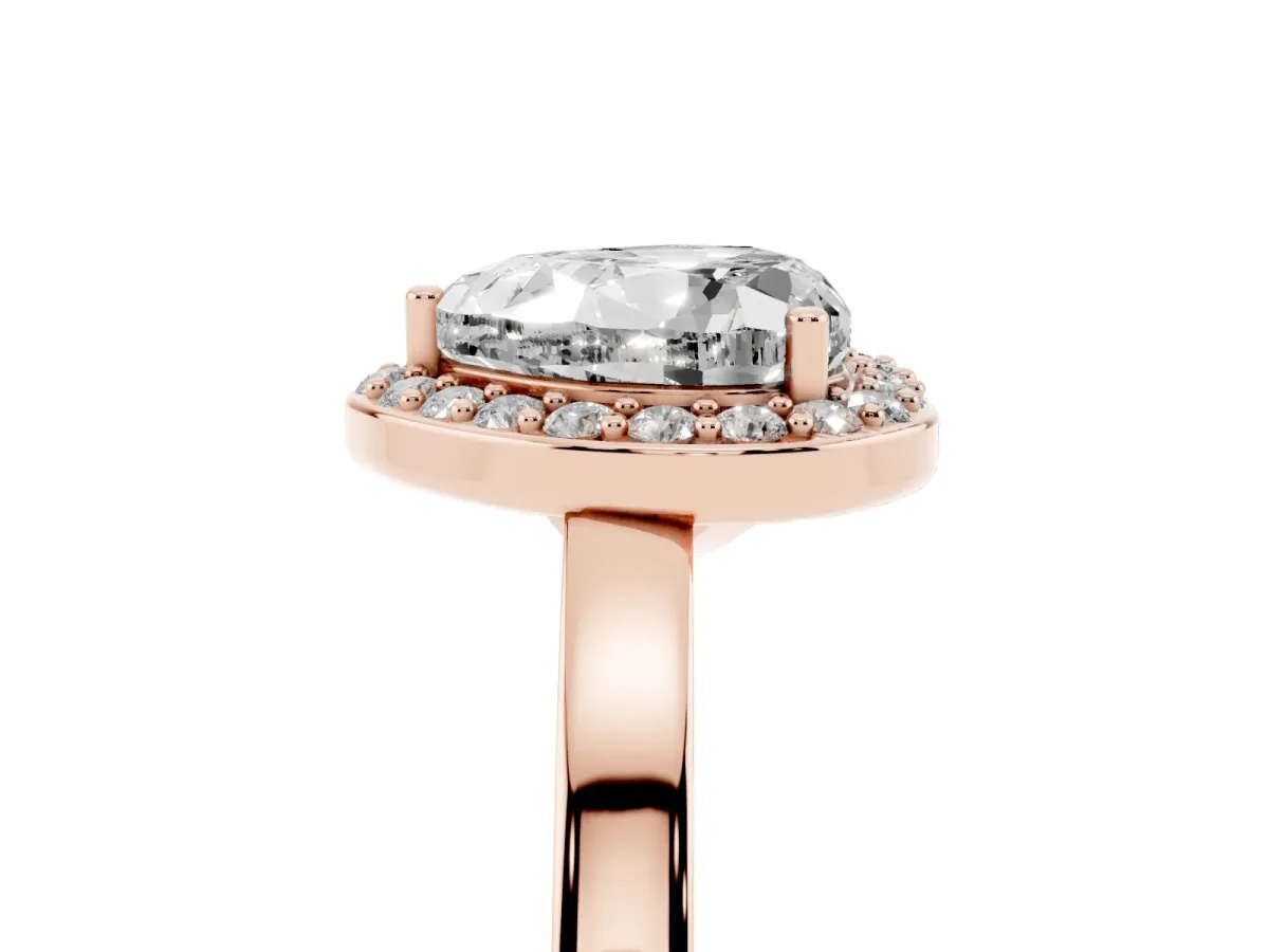 Heart Cut Halo Diamond Ring with Solitaire Band and Prong Setting Rose gold