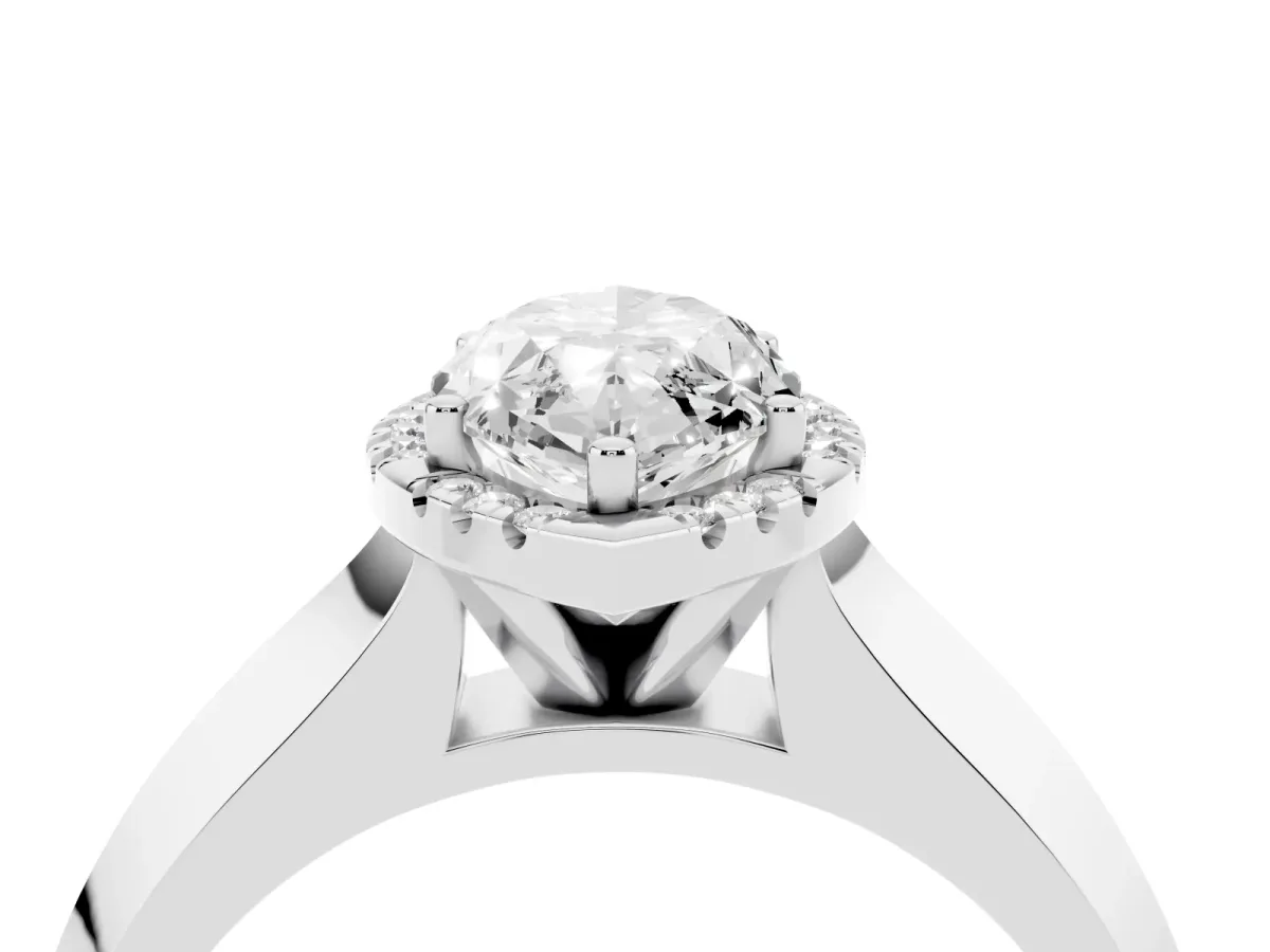 Marquise Cut Halo Diamond Ring with Cathedral Band and Four-Prong Setting Silver
