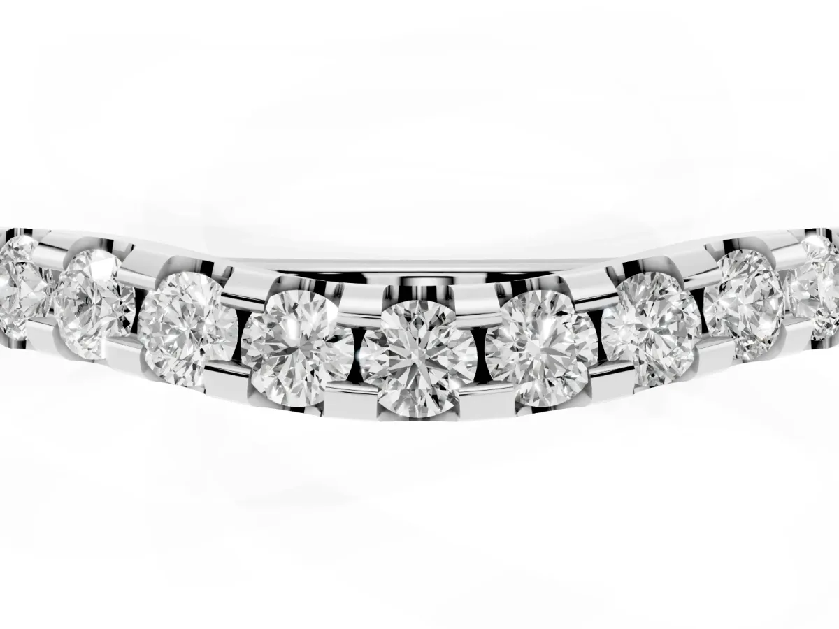 Curved Diamond Half Eternity Band with Round Cut Stones in Pavé Setting Silver