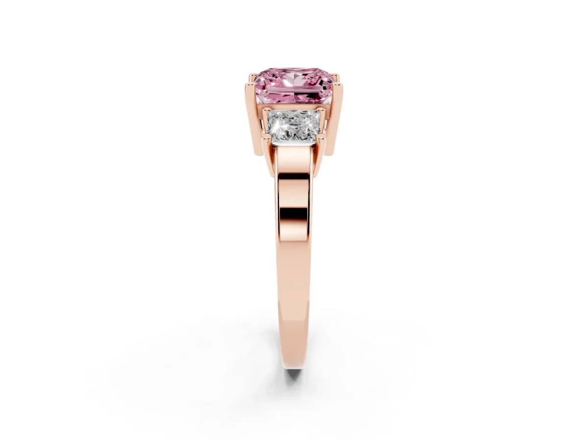 Fancy Pink Three-Stone Princess Cut Cut Solitaire Ring with Prong Setting Rose gold