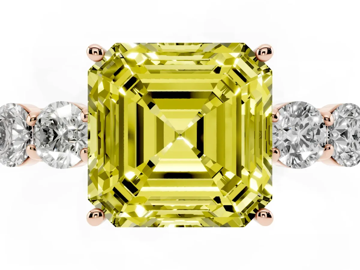 Fancy Yellow Asscher Cut Cut Diamond Five-Stone Prong Set White Gold Ring Rose gold