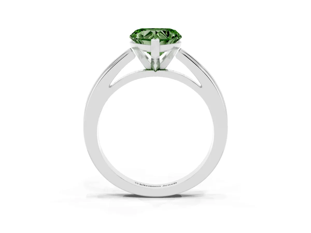 Fancy Green Heart Cut Solitaire Diamond Ring with Four-Prong Setting and Classic Band Silver