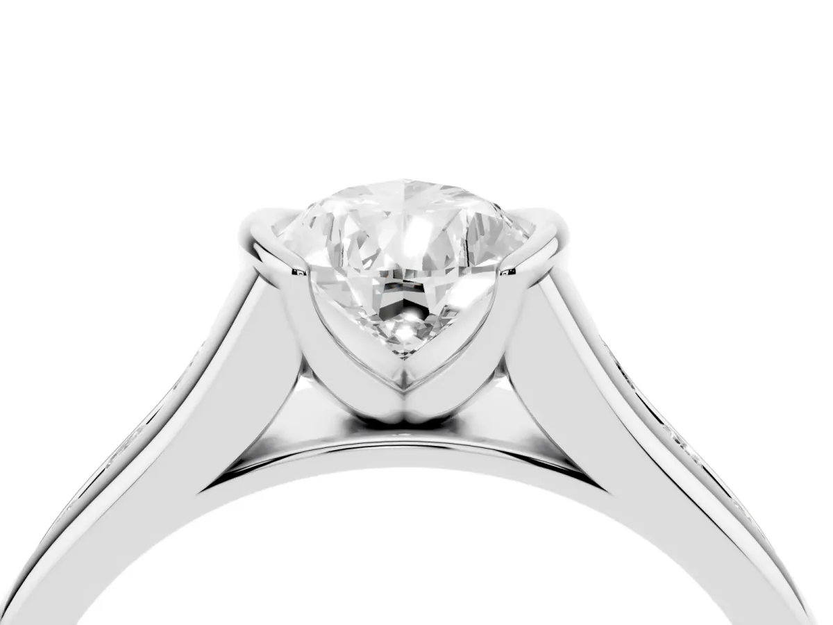 Pear Cut Solitaire Bezel-Set Diamond Ring with Channel-Set Band Silver