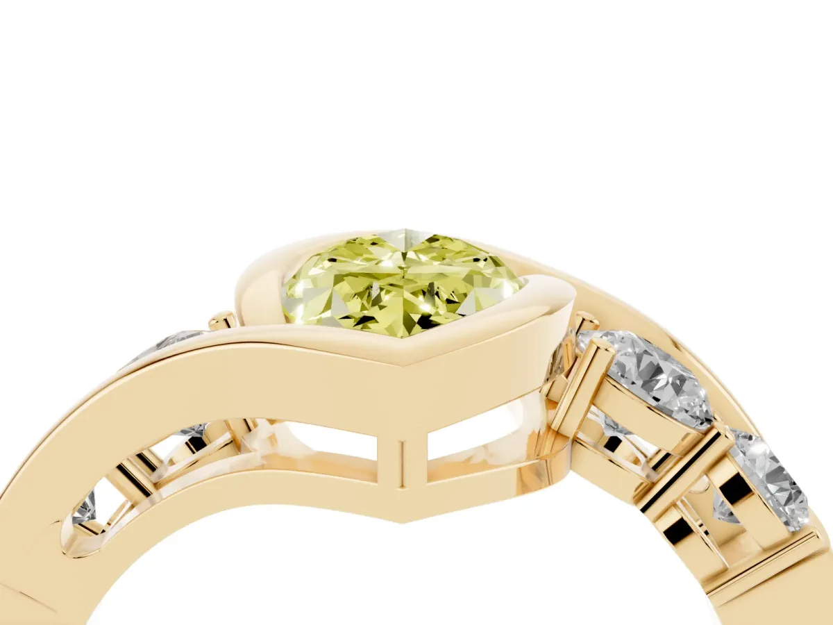 Fancy Yellow Bezel Set Marquise Cut Diamond Bypass Ring with Round Accents Yellow gold