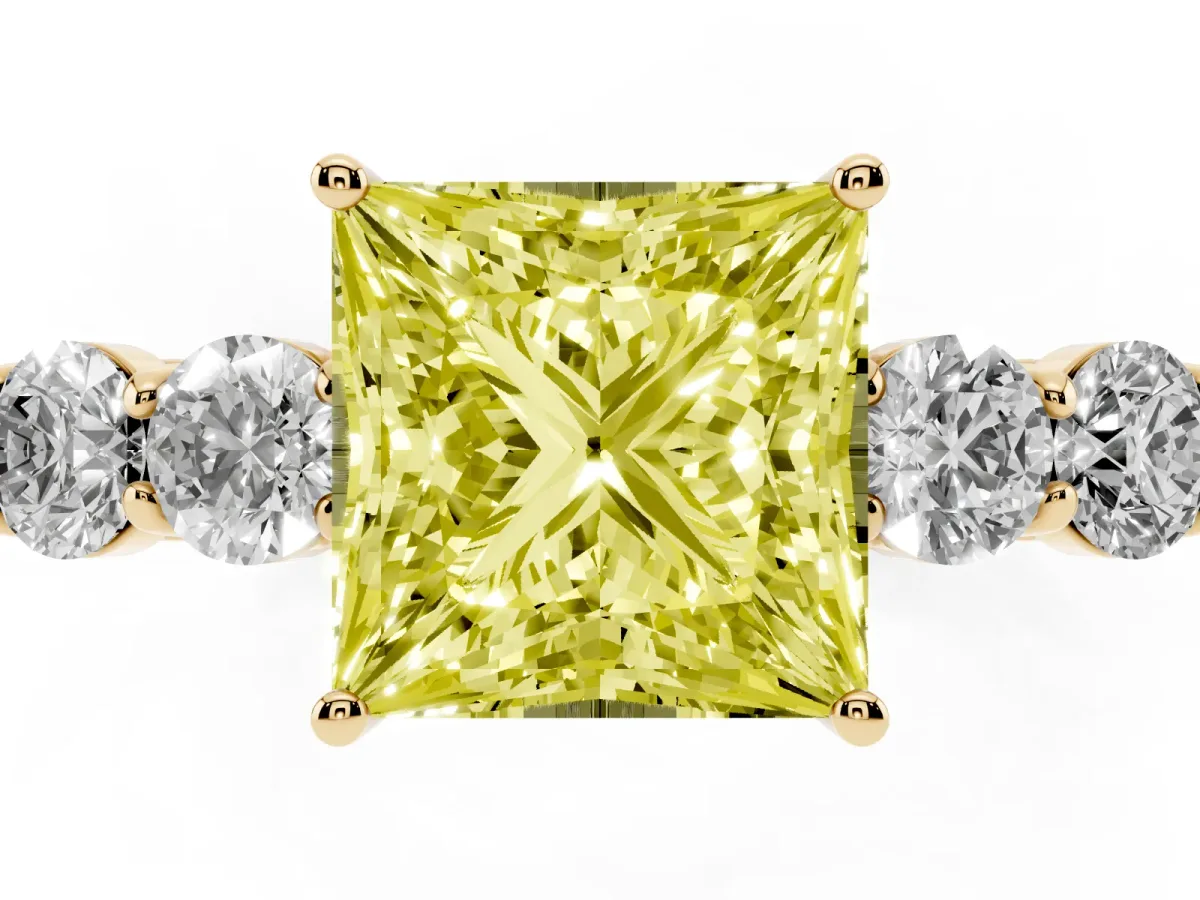 Fancy Yellow Princess Cut Cut Diamond Five-Stone Prong Set White Gold Ring Yellow gold