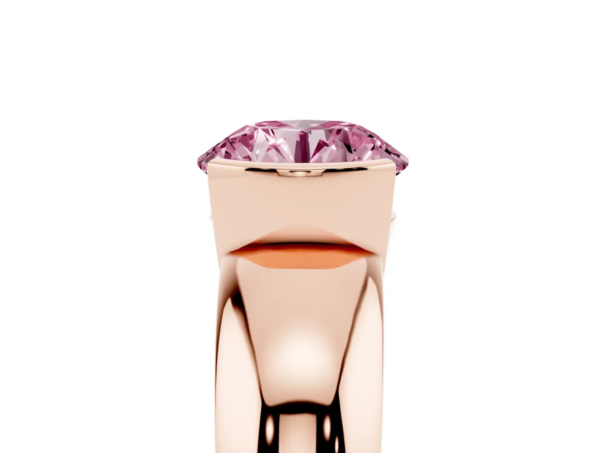 Fancy Pink Round Cut Solitaire Tension Set Diamond Ring with Wide Band Rose gold