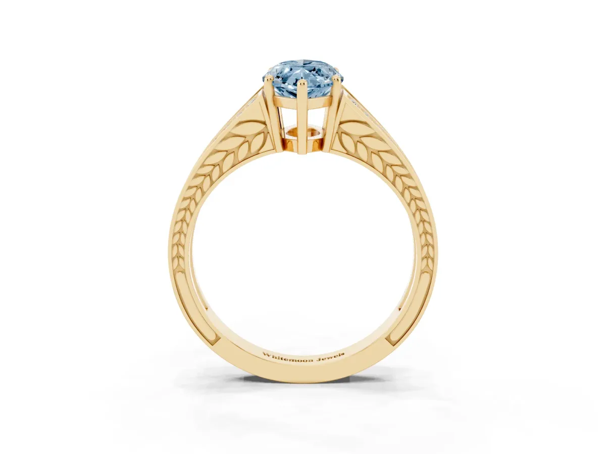 Fancy Blue Marquise Cut Diamond Split Shank Ring with Pavé Band and Four-Prong Setting Yellow gold