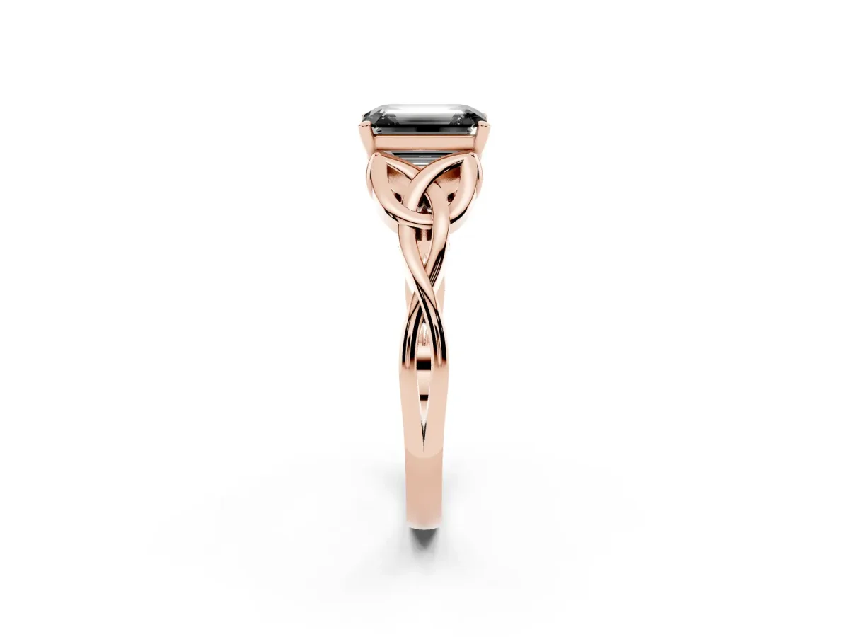 Fancy Black Emerald Cut Diamond Solitaire Engagement Ring with Celtic Knot Band and Four-Prong Setting Rose gold