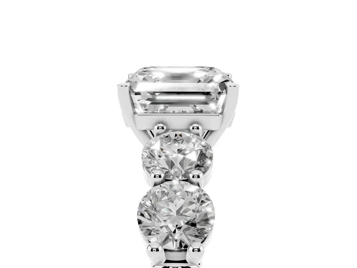 Asscher Cut Cut Five-Stone Prong Set Diamond Ring with Classic Band White gold