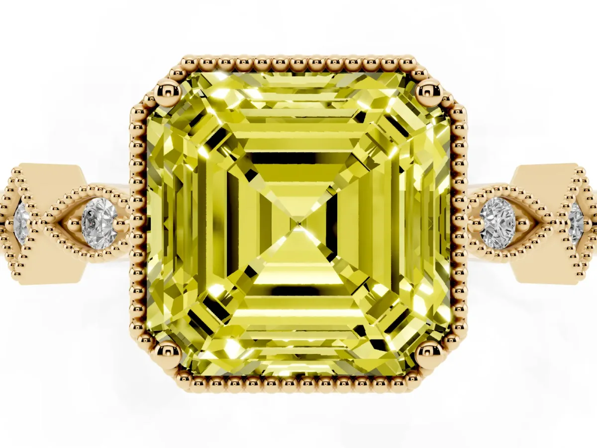 Fancy Yellow Asscher Cut Milgrain Marquise Diamond Twist Band Ring Yellow gold