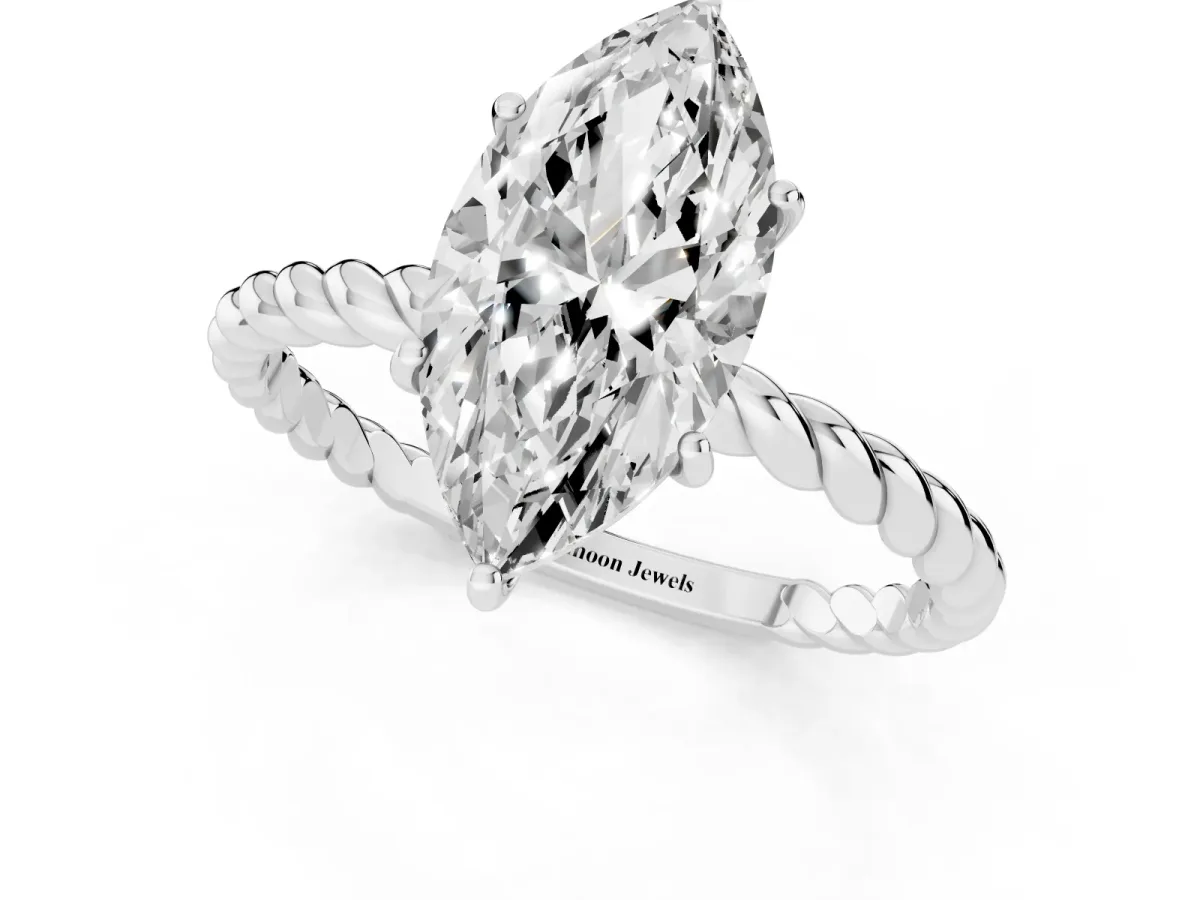 Marquise Cut Solitaire Twisted Band 4-Prong Ring Silver