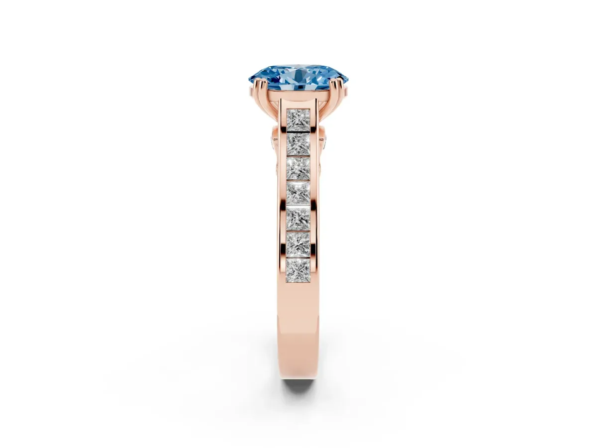 Fancy Blue Oval Cut Cut Channel Set Solitaire Engagement Ring with Prong Setting Rose gold