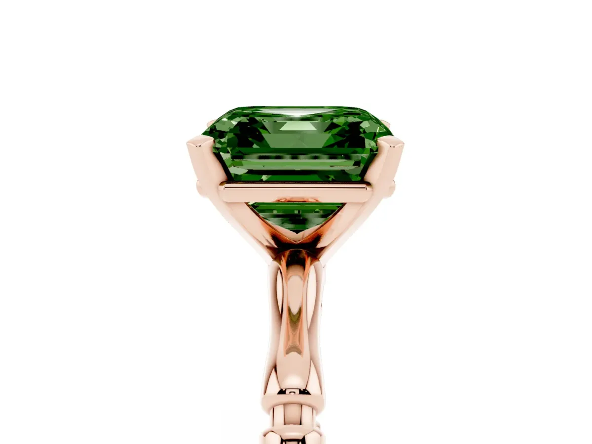 Fancy Green Asscher Cut Solitaire Diamond Ring with Bamboo Band and Four-Prong Setting Rose gold
