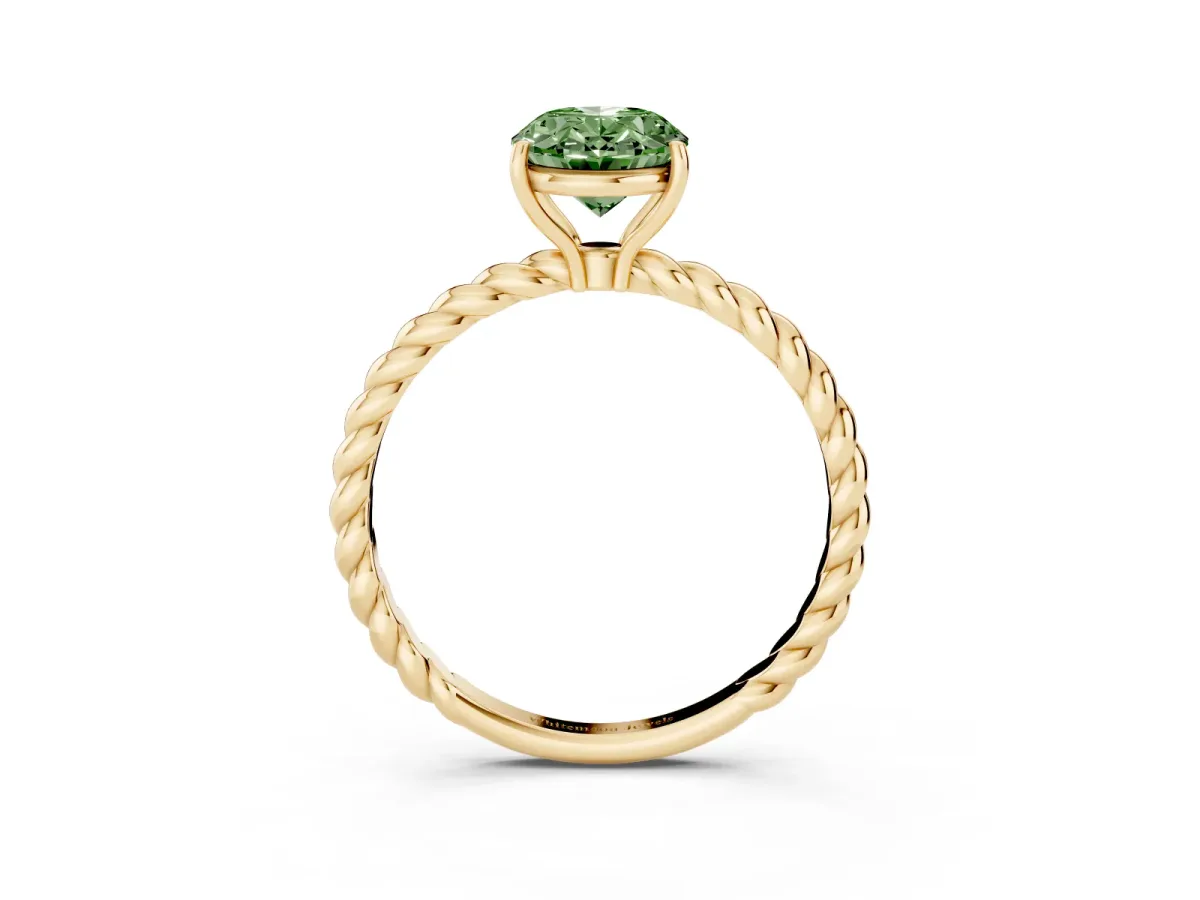Fancy Green Oval Cut Solitaire Twisted Band 4-Prong Ring Yellow gold