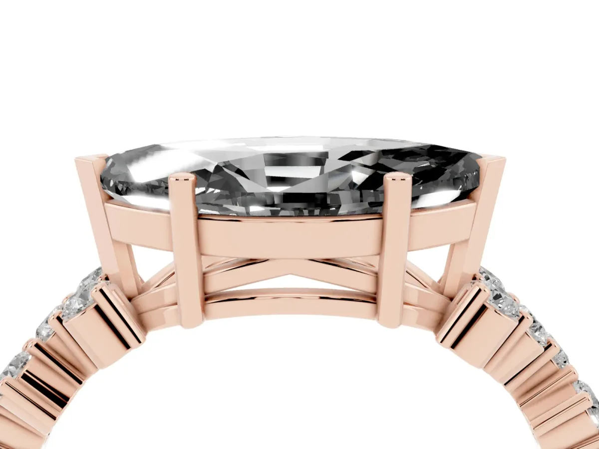 Fancy Black Marquise Cut Diamond Scattered Round Accent Ring with Prong Setting Rose gold