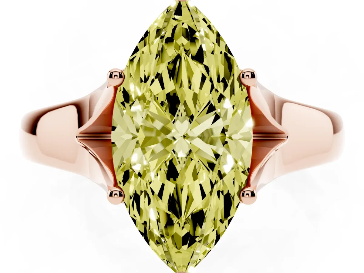 Fancy Yellow Marquise Cut Solitaire Diamond Ring with Cathedral Band and Four-Prong Setting Rose gold