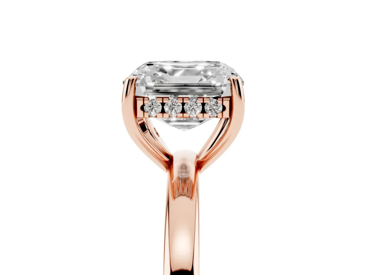 Asscher Cut Solitaire Diamond Ring with Prong Setting and Plain Band Rose gold