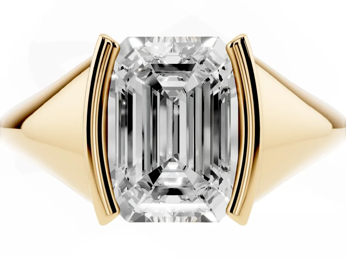 Emerald Cut Solitaire Tension Set Diamond Ring Yellow gold