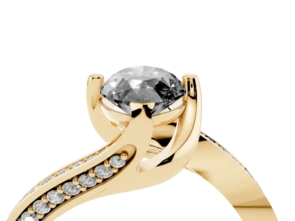 Fancy Black Marquise Cut Solitaire Diamond Twist Band with Pavé Setting and Four-Prong Setting Yellow gold