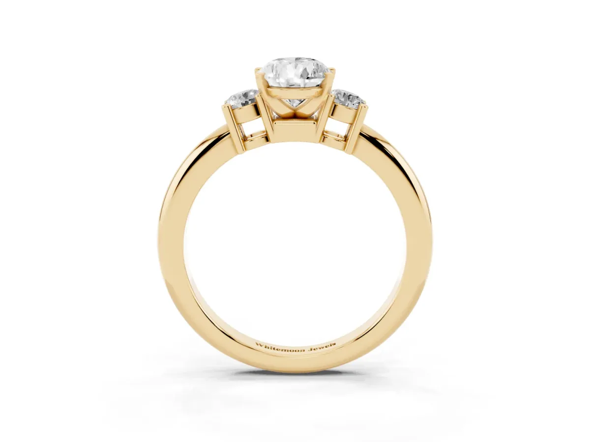 Three-Stone Pear Cut Cut Diamond Solitaire with Prong Setting and Classic Band Yellow gold