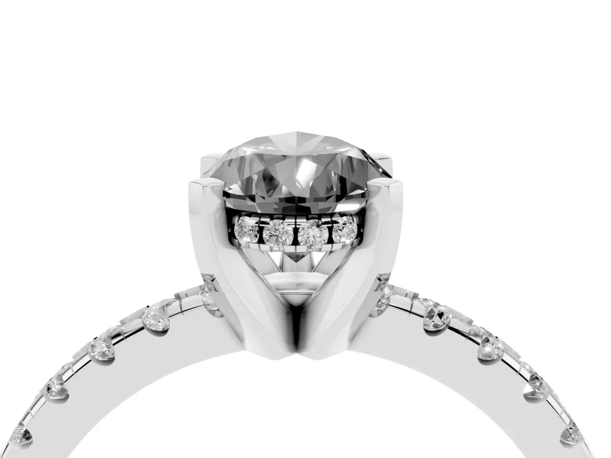 Fancy Black Pear Cut Diamond Solitaire Ring with Round Pavé Band and Four-Prong Setting Silver
