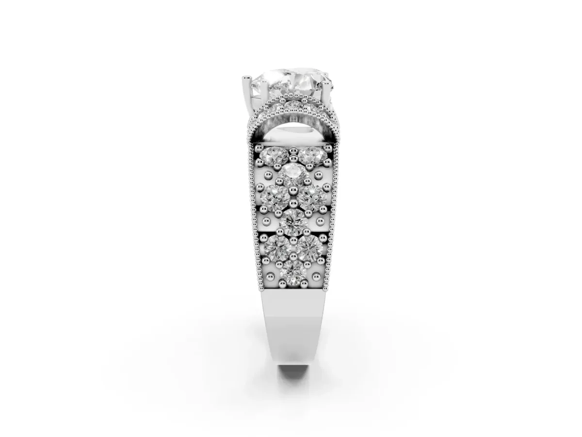 Heart Cut Halo Pave Diamond Engagement Ring with Milgrain Detailing Silver