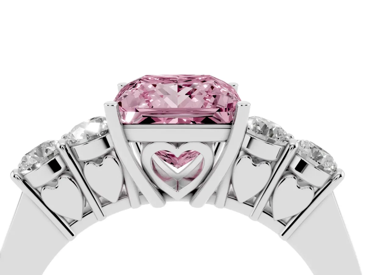 Fancy Pink Princess Cut Cut Diamond Five-Stone Prong Set White Gold Ring Platinum