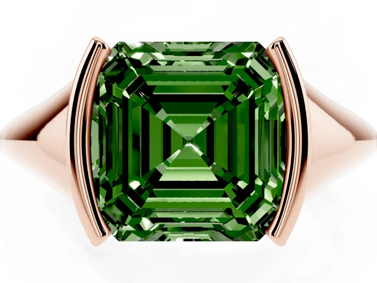 Fancy Green Asscher Cut Solitaire Tension Set Diamond Ring Rose gold