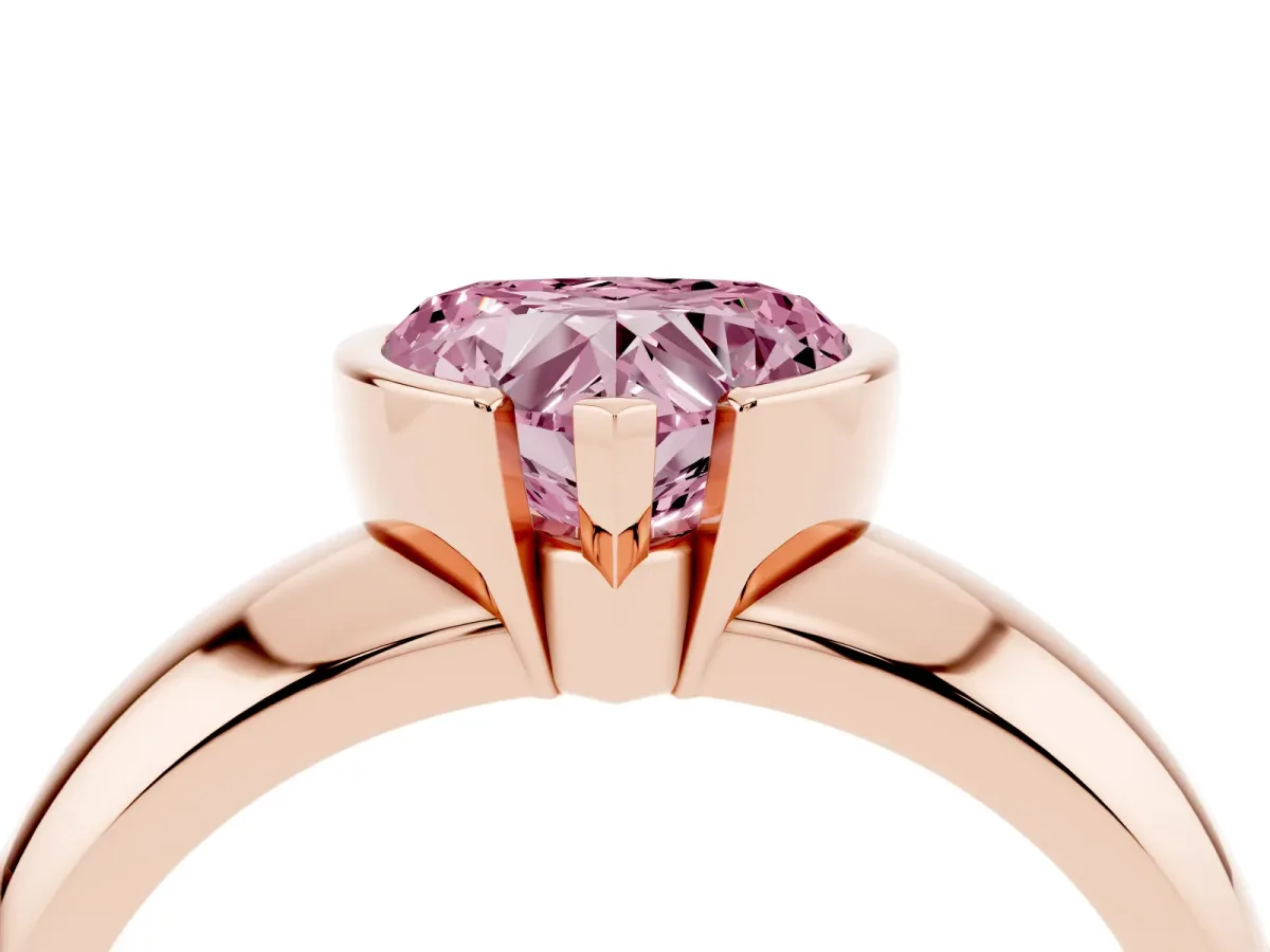 Fancy Pink Heart Cut Solitaire Tension Set Diamond Ring with Wide Band Rose gold