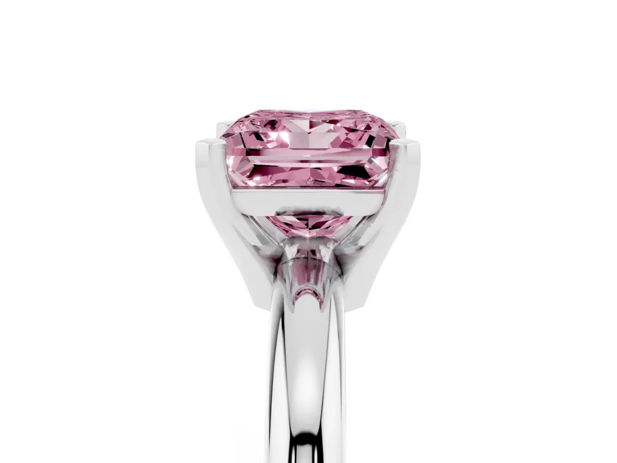Fancy Pink Princess Cut Diamond Solitaire Engagement Ring with Round Band and Four-Prong Setting Silver