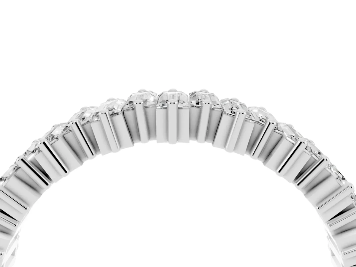 Baguette Diamond Full Eternity Ring with Prong Setting Silver