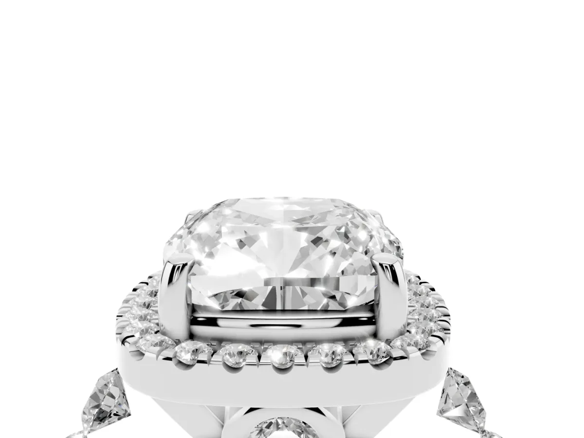 Cushion Cut Halo Pavé Diamond Engagement Ring with Four-Prong Setting Silver