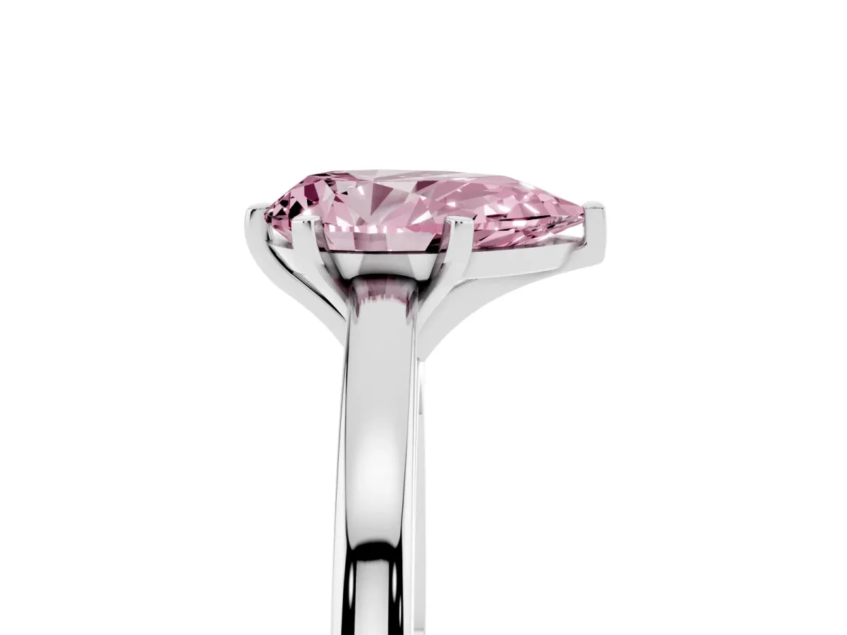Fancy Pink Pear Cut Solitaire Diamond Engagement Ring with Four-Prong Setting on a Classic Band Platinum