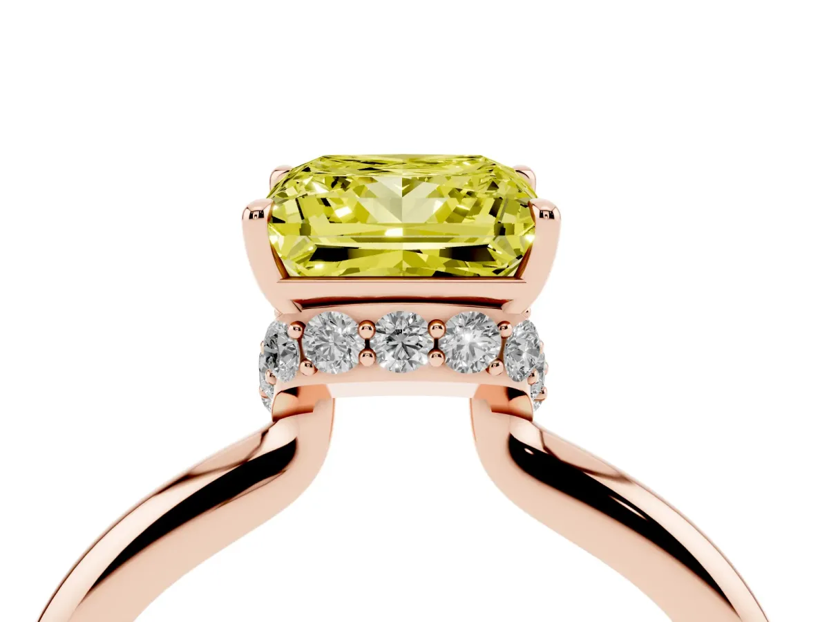 Fancy Yellow Princess Cut Brilliant Solitaire Engagement Ring with Six-Prong Setting and Classic Band Rose gold