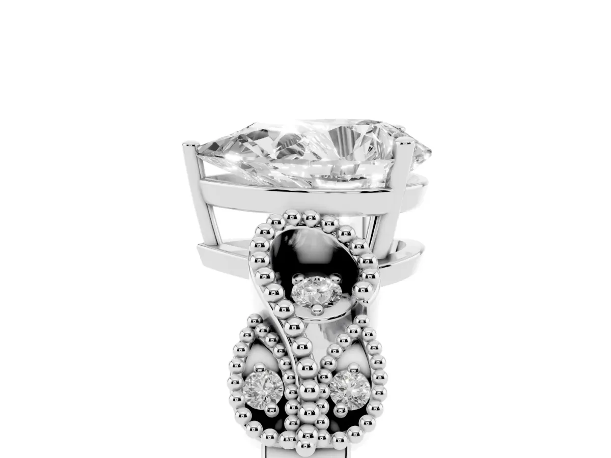 Pear Cut Solitaire Milgrain Leaf Band with Prong Setting Silver