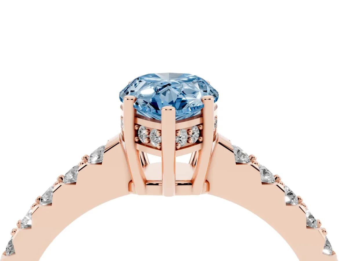 Fancy Blue Pear Cut Solitaire Diamond Engagement Ring with Pavé Band and Six-Prong Setting Rose gold
