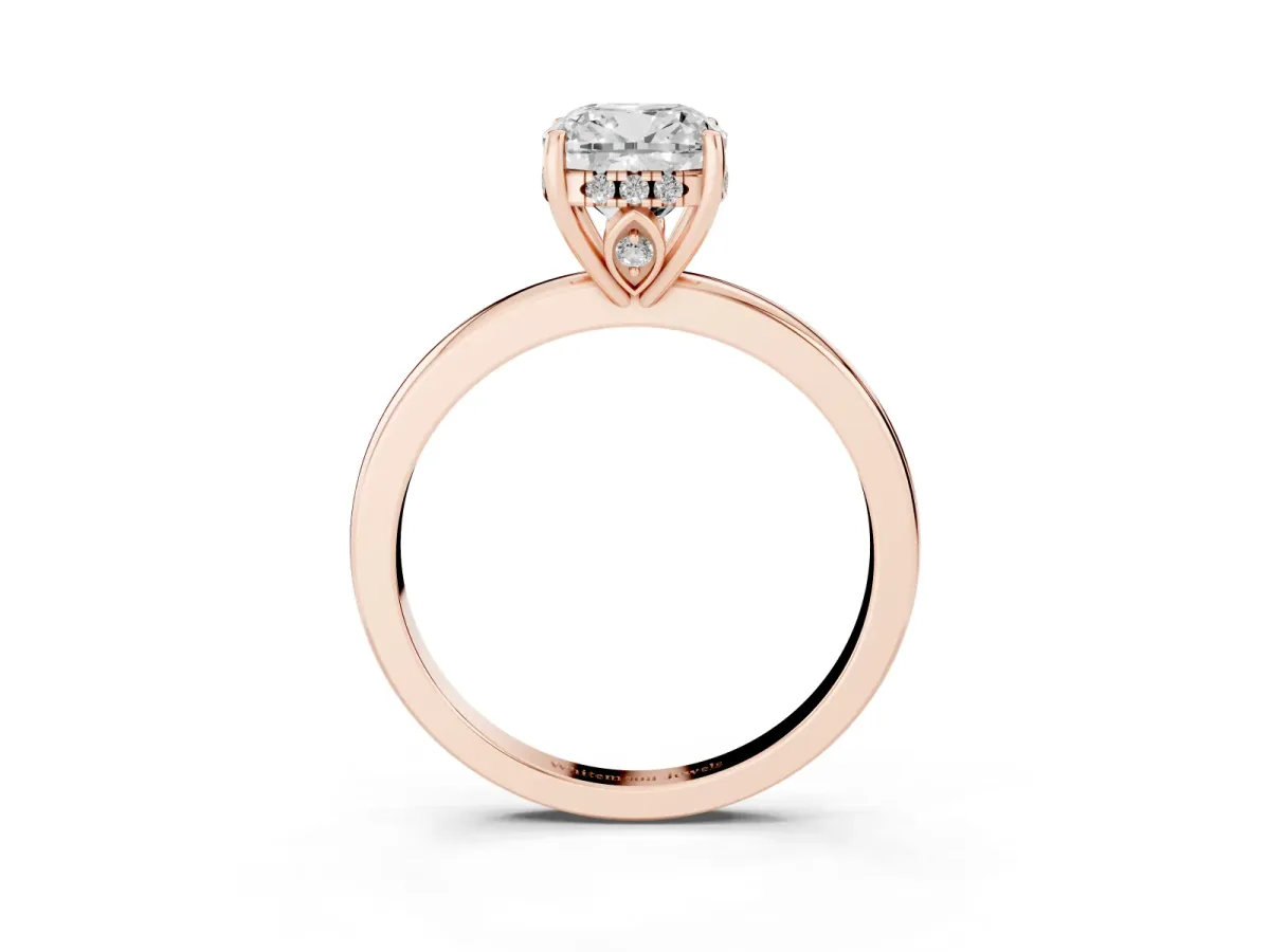 Cushion Cut Solitaire Diamond Ring with Prong Setting and Plain Band Rose gold
