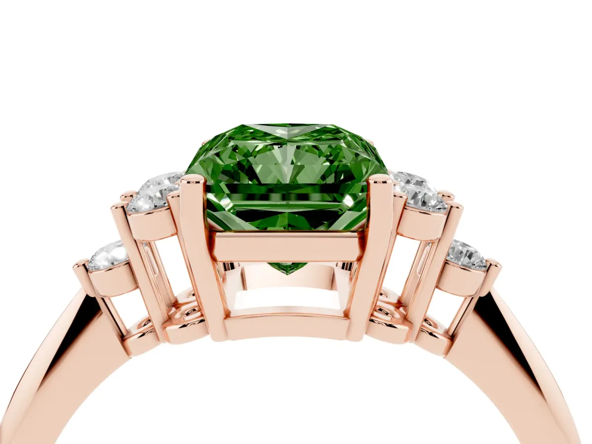Fancy Green Radiant Cut Cut Diamond Cluster Ring with Solitaire Band and Four-Prong Setting Rose gold