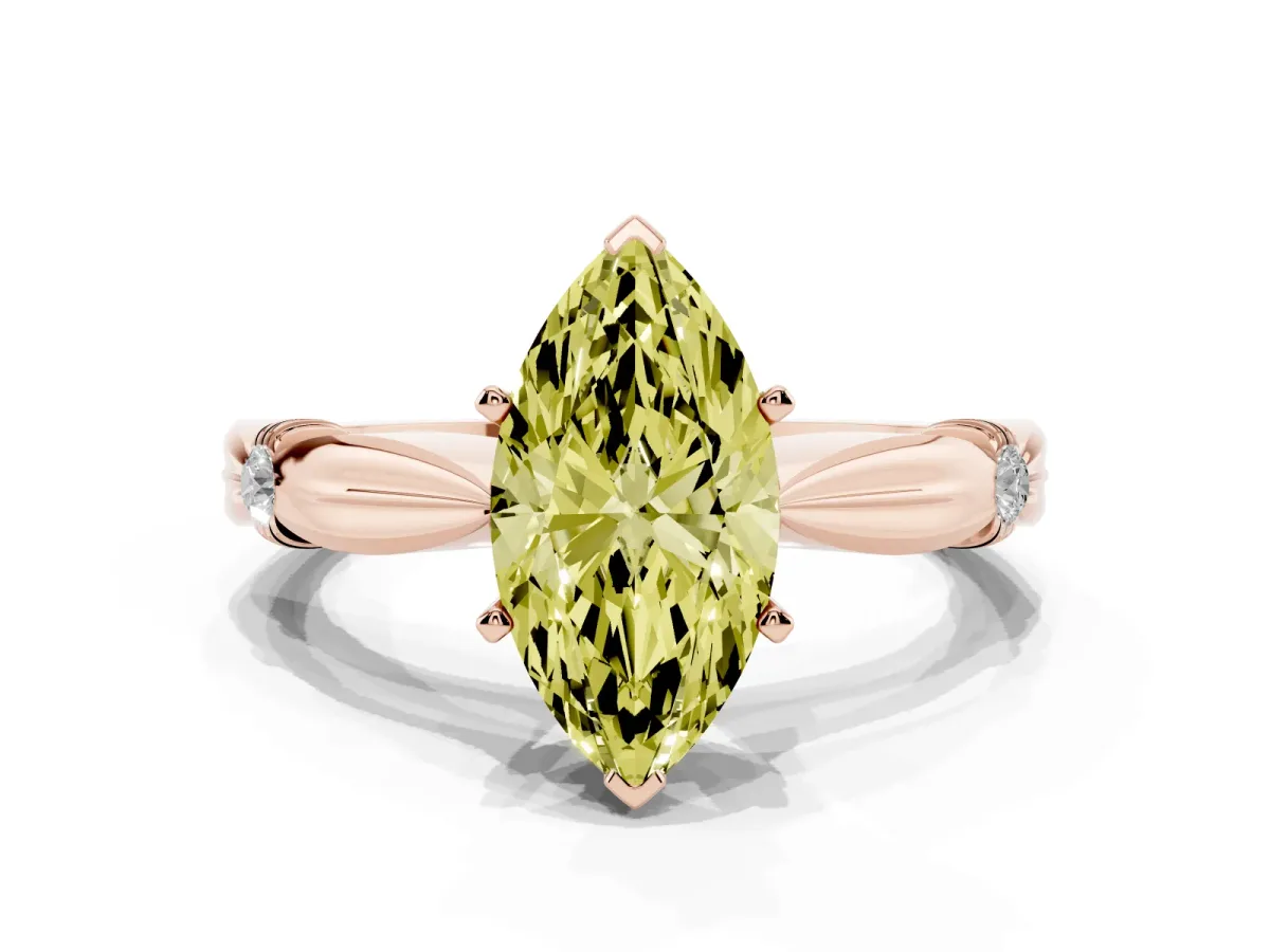 Fancy Yellow Marquise Cut Solitaire Diamond Twisted Band with Four-Prong Setting Rose gold