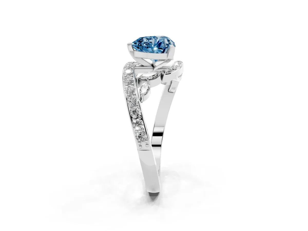 Fancy Blue Heart Cut Solitaire with Pavé Twist Band and Four-Prong Setting White gold