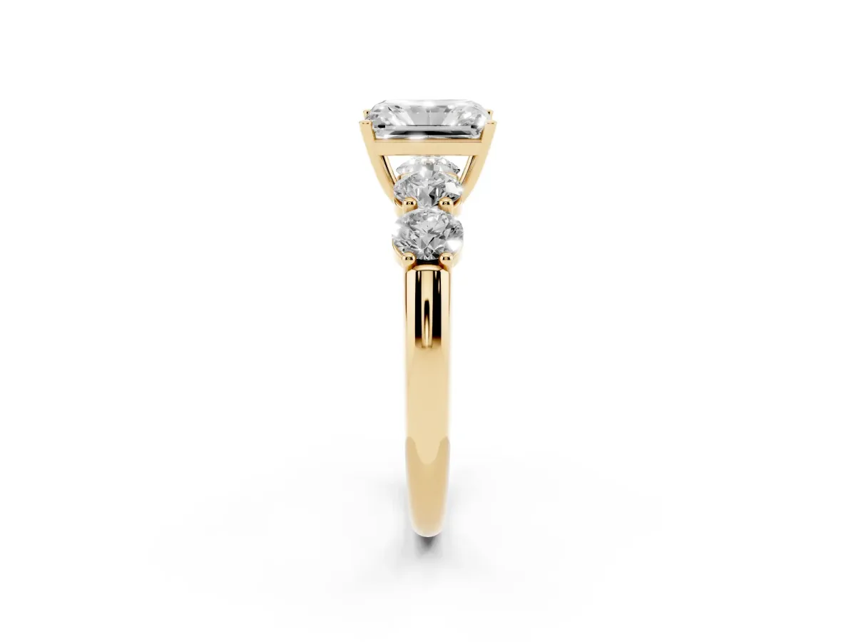 Radiant Cut Cut Five-Stone Prong Set Diamond Ring with Classic Band Yellow gold