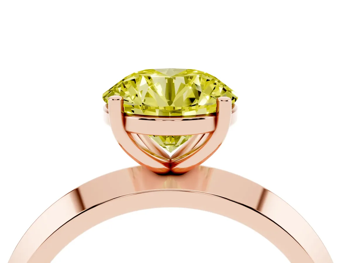 Fancy Yellow Round Cut Cut Solitaire Engagement Ring with Flat Band and Four-Prong Setting Rose gold