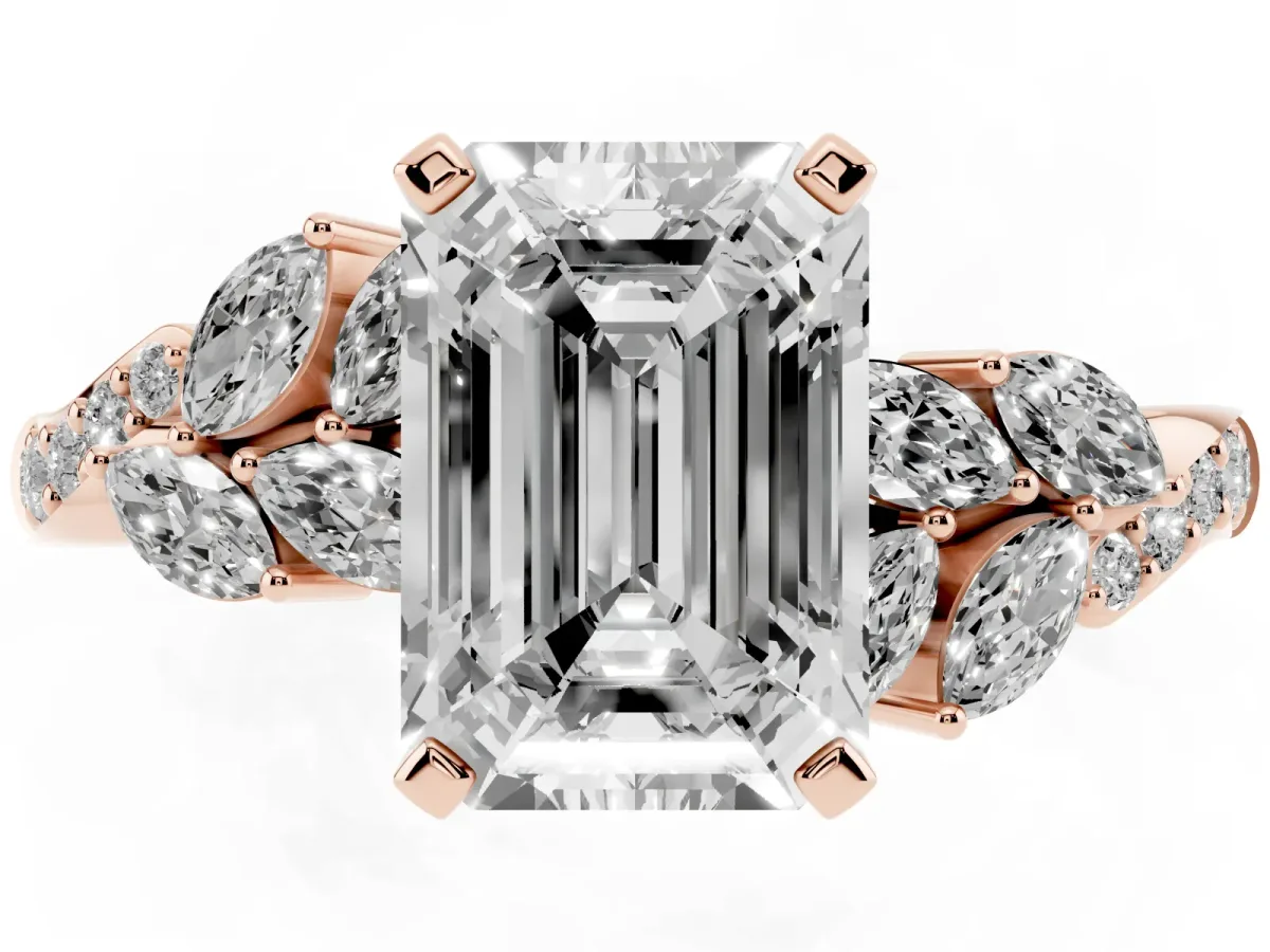 Emerald Cut Solitaire Marquise Twist Band with Six-Prong Setting Rose gold